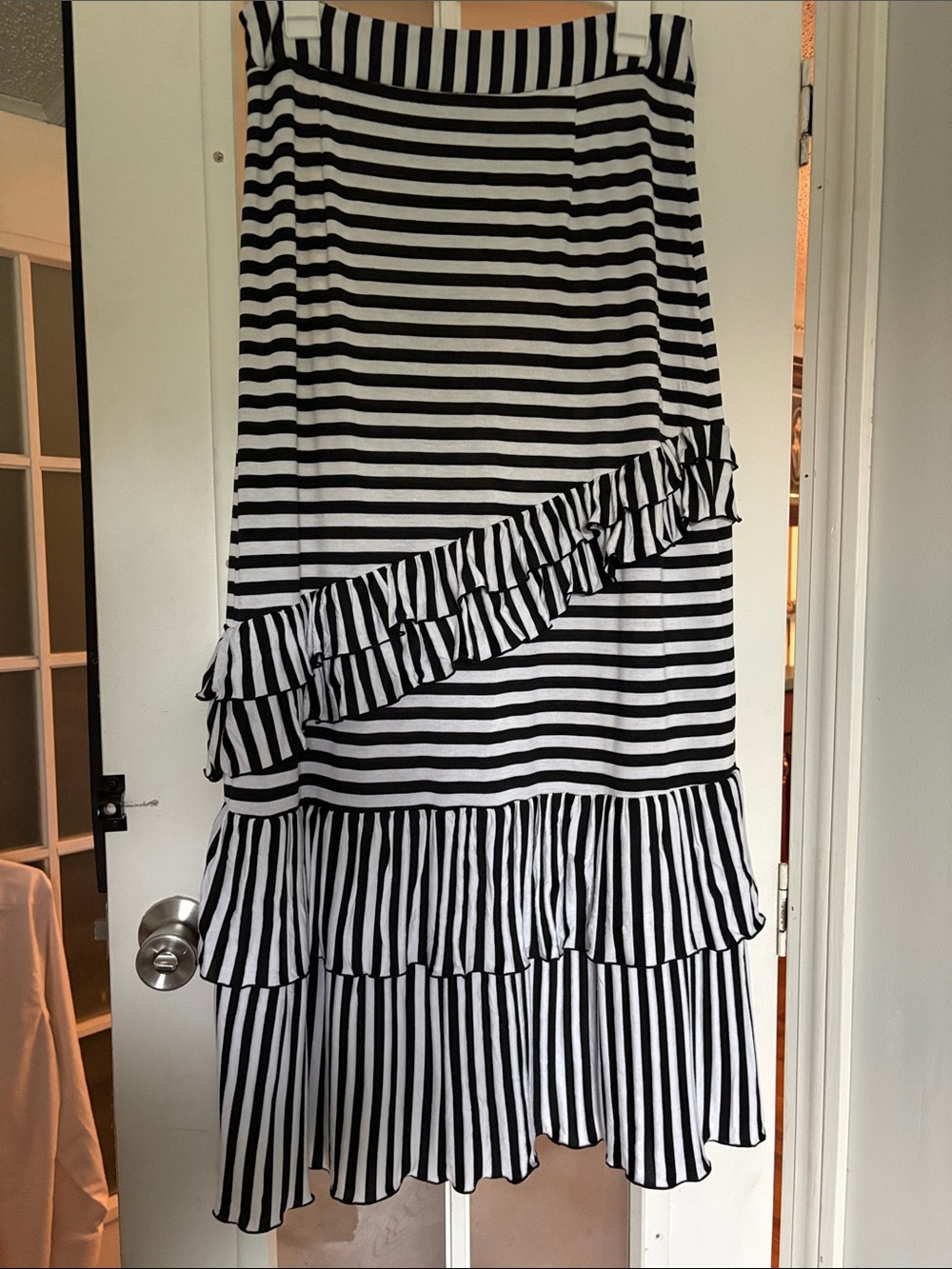 Sharon Tang Women’s Striped Ruffle Maxi Skirt - Black & White - Picture 4 of 4